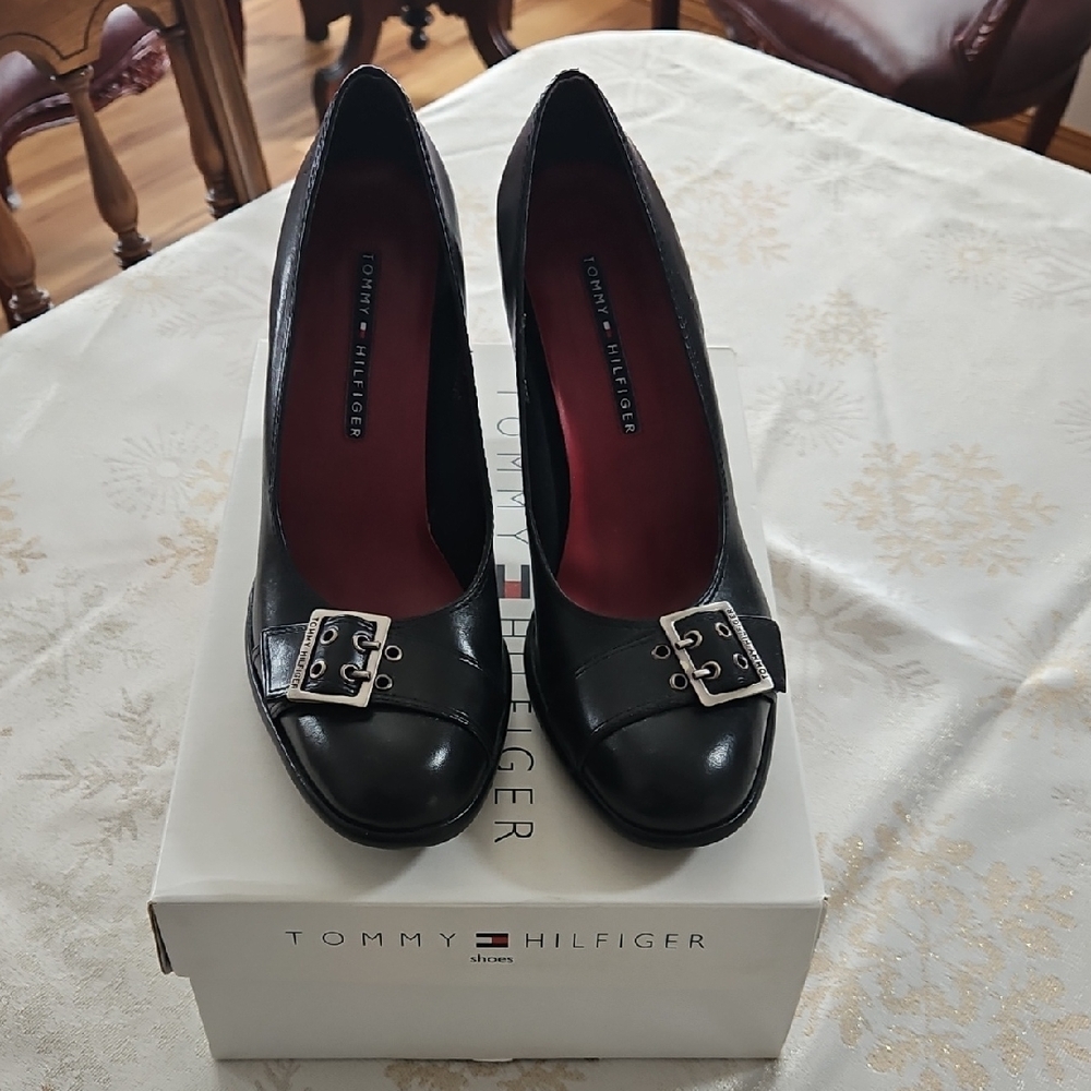 Tommy Hilfiger Black Heels with Silver Buckle